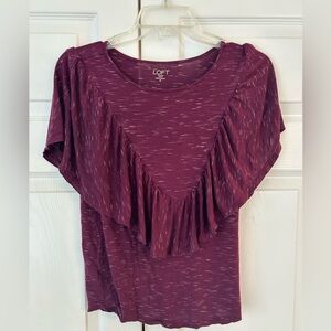 LOFT Outlet Women’s Magenta Pink Ruffle Trim Sheer Tunic Blouse Shirt Size PS